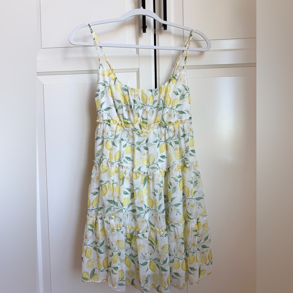 Tiered Lemon Print Sundress. Size S.